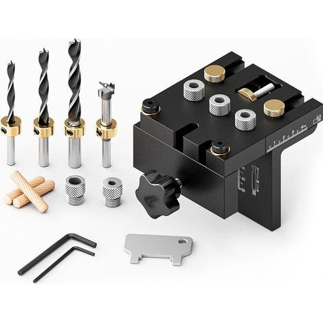 6/8/10/15mm Drilling Jig Self-Centering Dowel Jig Kit for Woodworking Precise Dowel Holes, with Positioning Clip Adjustable Drill Guide Locator (1/5)
