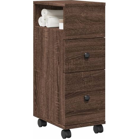 Badschrank Schmal mit Rollen Eichen-Optik Holzwerkstoff