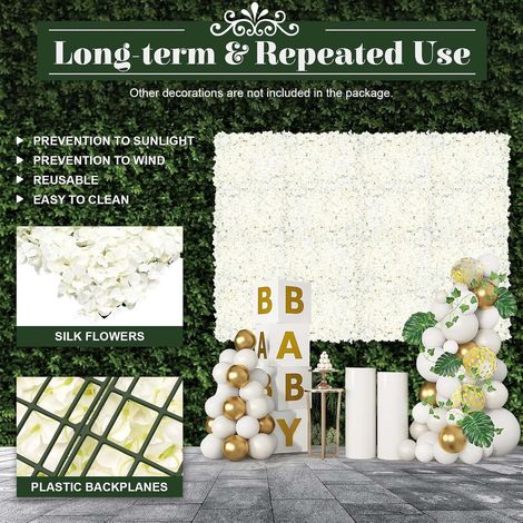 10pcs Flower Wall Board décoration de mur de fleurs artificielles 24 "x 16" décoration hortensia Wall Board Home Party mariage photo de Noël décor de fond (10pcs, blanc) (1/5)