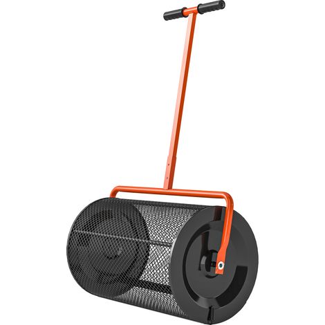 Compost Spreader, 24" Peat Moss Spreader with Height Adjustable T Shaped Handle Metal Mesh Basket, Garden Spreader for Seeding, Spreading Manure, Orange (1/5)