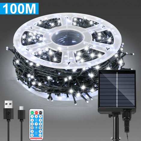SWANEW Guirlanda Solare LED Ghirlanda Luminosa Tenda LED Party Giardino Interno Esterno Decorazione Illuminazione Natalizia 100M 1000LEDs Bianco Freddo 2 x (1/5)