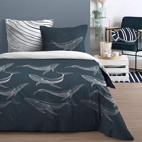 Parure de lit bleue baleine 220 x 240 cm (1/2)