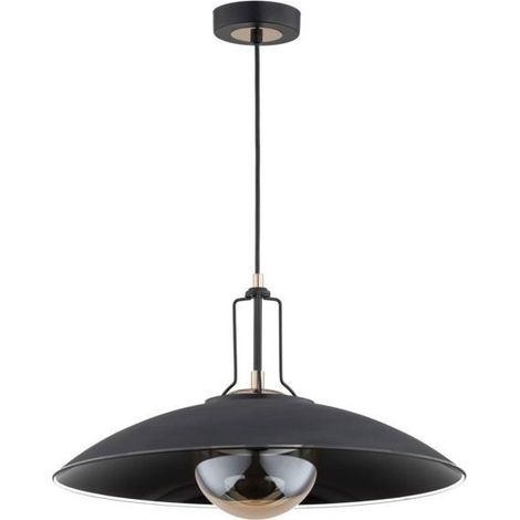 Alfa AURUS Loft Industrial Pendant Light, Black Metal Dome Shade with Antique Gold Accents, 47cm, Adjustable Drop 90cm, 1x E14 Max 10W, Kitchen Dining Living