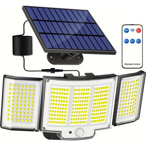 Lampes solaires d'extérieur, 348 LED/3 modes, capteur de mouvement solaire divisé avec télécommande, projecteur étanche à 3 têtes, grand angle 300 ° (1/5)