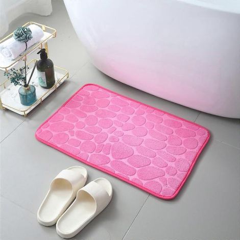 Tapis de bain épais en velours corail 31" x 20", absorbants, antidérapants et ultra-doux (rose vif) (1/4)