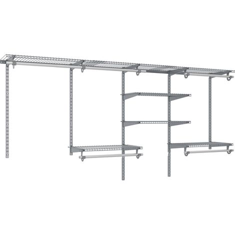 7 étagères, 5 tringles - système de rangement mural pour placard 4 à 8 pieds, réglable, gris (1/5)