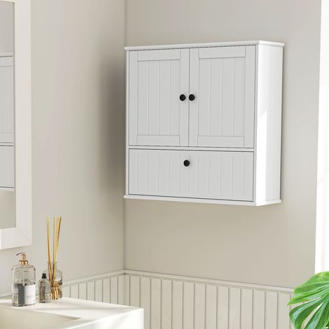 Armario de Baño de Pared Rústico con Estante Ajustable Doble Puerta y Puerta Abatible 60x19,5x60 cm Blanco (1/5)