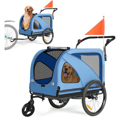 Haustieranhänger / Haustier-Kinderwagen 2-in-1, groß — 19-Zoll-luftgefüllte Hinterreifen, maximale Traglast 50 kg (110 lbs), universelle Fahrradkupplung, blau (1/4)