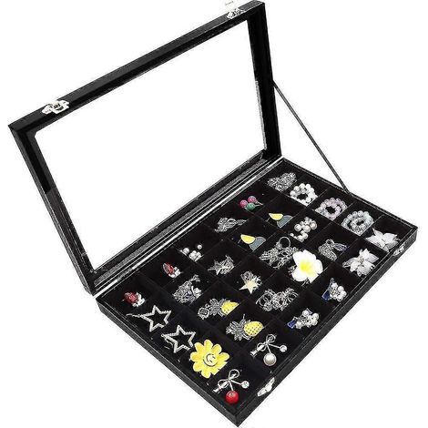 Boîte de rangement pour bagues, vitrine à bijoux avec couvercle transparent, présentoir à bijoux en velours noir (couleur : style 1) (1/5)