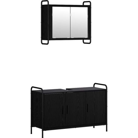 vidaXL Set di Armadi da Bagno 2 pz Rovere Nero 65,5 x 34 x 61 cm
