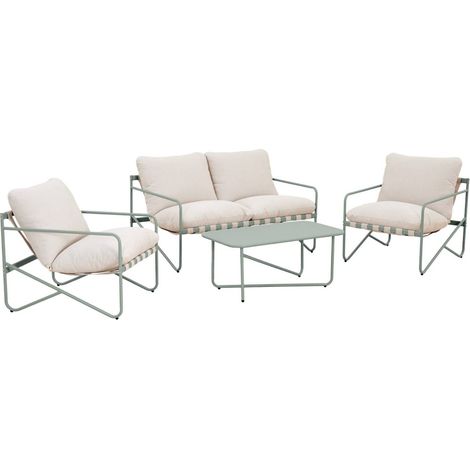 sweeek - Gartenlounge-Set aus Stahl für 4 Personen Khaki / Beige (1/5)