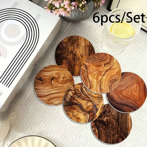 Lot de 6 sous-verres effet bois — Tapis ronds en silicone résistants à la chaleur pour salons de thé (1/5)