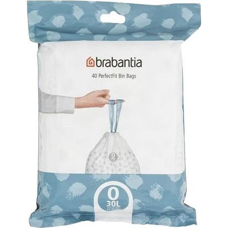 Brabantia Code O Dispenser per sacchi della spazzatura da 30 litri, bianco, 40 sacchi