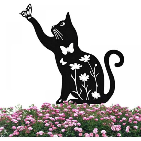 Chat Décoratif, Statues D'extérieur Jardin Chat en Métal, Piquet Creux Chat Noir, pour La Décoration Jardin Et Les Ornements Pelouse pour Les Amoureux