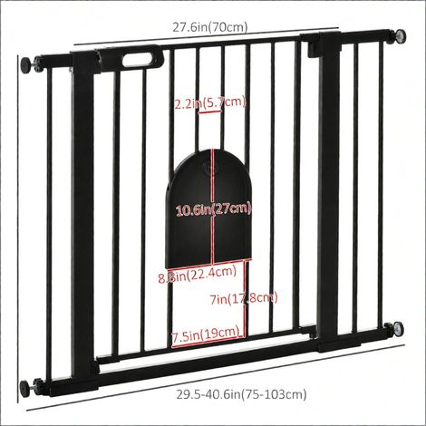 Barrière de sécurité extra large pour animaux de compagnie (76-104 cm) avec petite porte (76 cm de hauteur), compatible avec les escaliers, noire. (1/5)