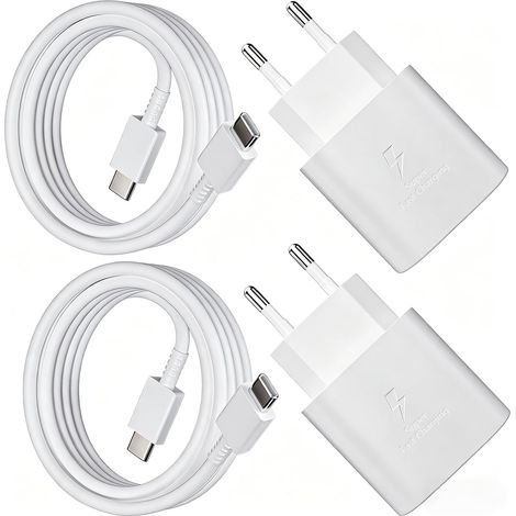 2-Pack Chargeur 25W Câble USB C pour Samsung Galaxy S25 S24 S23 S22 S21 S20 FE S10 S9 A55 A54 A53 A52 A51 A50 A34 A15 A14 Z Flip 6/Z Fold 6, Chargeur Rapide avec Type C Câble de Charge Rapide 2M (1/5)