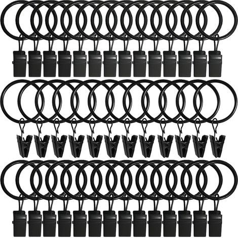 CSPARKV 40 Pieces Curtain Rings, Heavy Duty Curtain Clips Curtain Rings with Clip, Rustproof Curtain Rings for Curtain Rod 32mm Inner Diameter