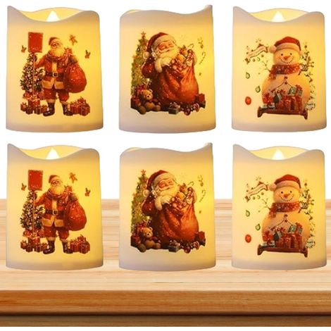 Candele natalizie a LED a colonna, candele natalizie senza fiamma, candele di Babbo Natale a batteria - decorazioni da tavolo, 6 candele natalizie da finestra, decorazioni natalizie (1/5)