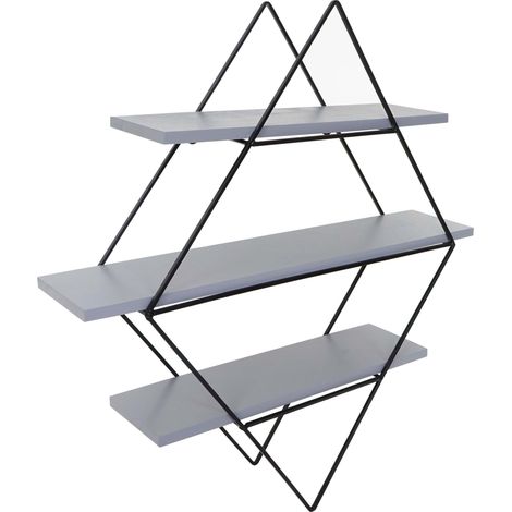 Etagère murale HWC-A80 - étagère suspendue - design industriel bois véritable 60x55x12cm - gris-bleu (1/5)