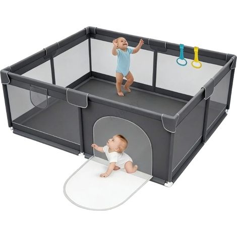 Parque infantil, material resistente, montaje rápido, gris oscuro, 1,5 x 1,8 m. (1/2)