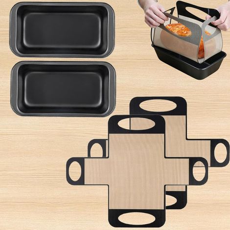 JSSEVN - Set of 2 Carbon Steel Bread Pans, 25×12.7×6cm, with 2 Baking Mats, Reusable, Easy to Clean, Non-Stick Rectangular Cake Pan