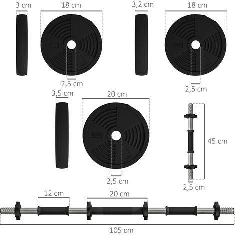 Set de mancuernas ajustables 2 en 1 con barra, 20 kg, negro y verde DESVIAE (1/4)