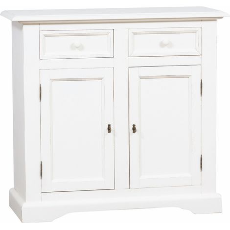 Ländliches Sideboard aus massivem Lindenholz mit antikweißer Oberfläche L110xPR45xH103 cm. Made in Italy