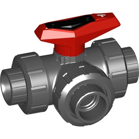 Vanne à bille 3 voies GF 543 horizontale PVC-U/EPDM d 16 douille/alésage en T