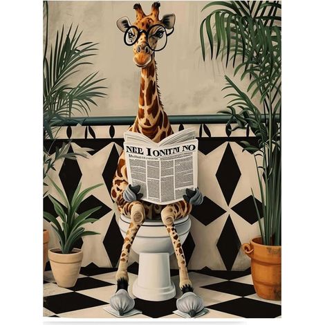 Affiche de Salle de Bain Girafe sur les Toilettes Imperméable - Image de Diamant 5D DIY Débutant 30x40 cm - Décoration Murale Créative et Drôle pour WC et Maison sans Cadre (1/5)