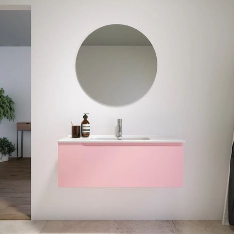 Mobile bagno sospeso 70 cm un cassetto rosa cipria opaco con lavabo Ardenne (1/5)