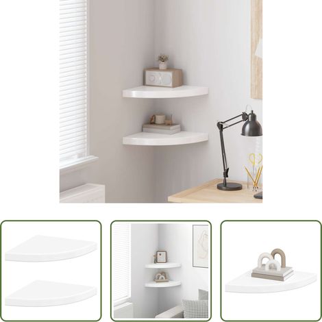 Étagère d'angle - Étagères d'angle flottantes 2pcs blanc brillant 35x35x3,8cm MDF (1/5)