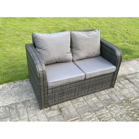 Fimous 2 Seater Curved Arm Rattan Love Sofa Patio Outdoor Garden Furniture With Cushion (1/5)