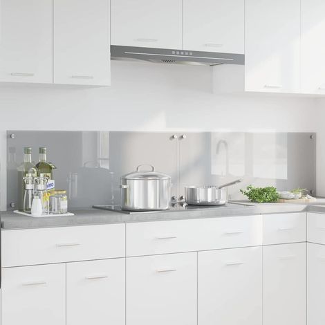 Protection de cuisine 2 pcs-Dosseret de cuisine-Fond de hotte-Crédence de cuisine Gris clair 100 x 40 cm verre trempé (1/5)