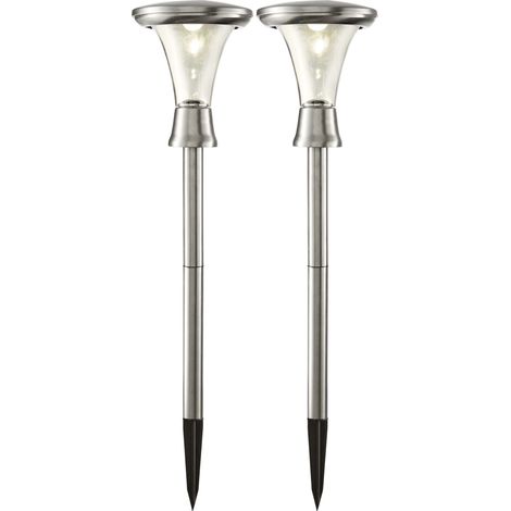 LED Solar Wegleuchten Turin 2er Set Edelstahl Silber Warmweiß Automatischer Dämmerungssensor Solarbetrieben Wetterfest IP44 (1/5)
