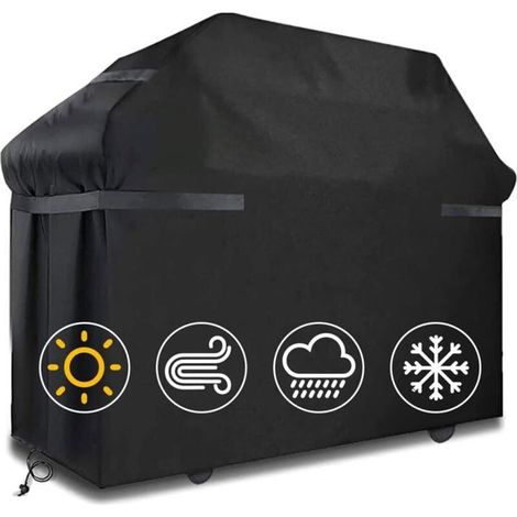 Grillabdeckung 420D Oxford, wasserdicht, winddicht, 147x61x117cm, schwarz, mit Gurten und Etuisack.