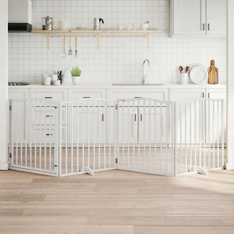 Barrière pour chiens et porte 4 panneaux blanc bois de peuplier