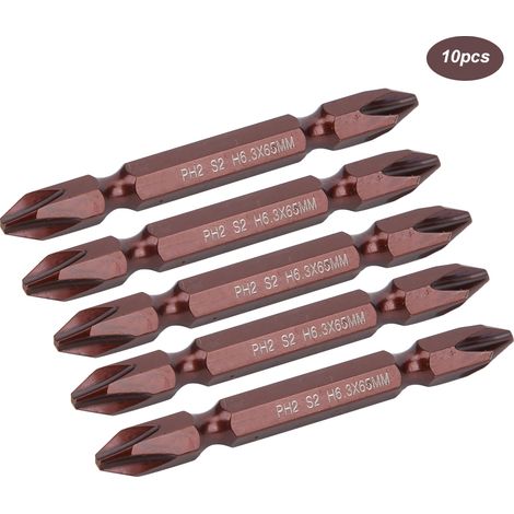 10 embouts de tournevis magnétiques doubles, S2 H6,3 x 65 mm, PH2, rouges (1/5)
