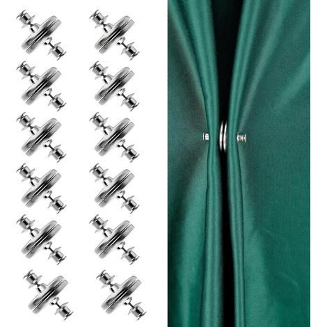 TuseRxln Attaches de Rideaux avec Aimant - Accessoires - Fermeture Magnétique Forte et Mécanisme de Fermeture à Broche Unique - 12 Paires - Pour Chambre Salon Argent (1/5)