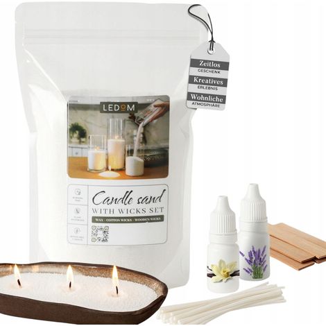 Candele sfuse 2 kg + stoppini in cotone + stoppini in legno + olio profumato 10 ml