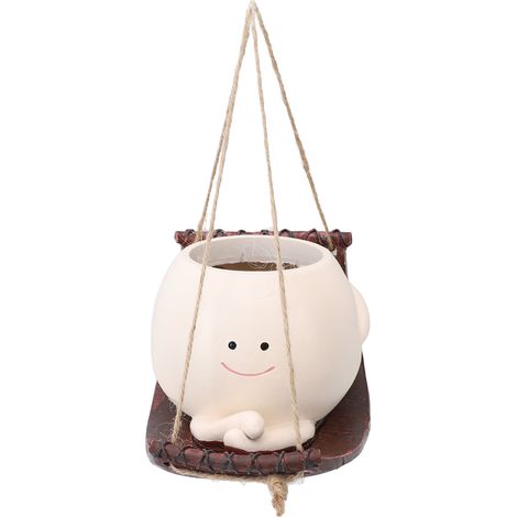Swing Face Plant Pot Hanging Cute Head Resin Flower Pot Indoor Outdoor Plants Succulent Pot for String of Pearls Plant (1/5)