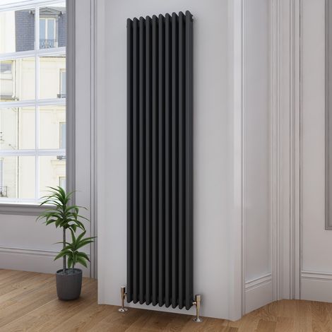 ELEGANT 1800 x 470 mm Traditional Radiator Cast Iron Style Radiator Anthracite Triple Vertical Column Radiators + Chrome Thermostatic Radiator Valves (1/5)