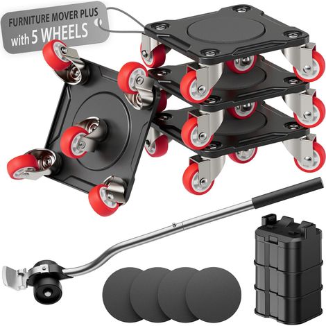 Kit Déplace Meuble Lourd avec Roues Élévateur(5 Roues Simp.) Deplace meuble lourd sans effort ven acier au carbone et roulettes pivotantes 360° améliorées, supporte jusqu’à 500 kg (1/5)