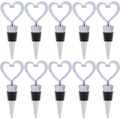 Lot de 10 bouchons réutilisables pour bouteille de vin, champagne, prosecco, bière, spiritueux (forme de cœur) (1/4)