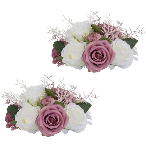 Set composizioni floreali rose artificiali bianco-rosa 10 pezzi (1/4)