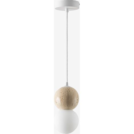 SKLUM Deckenleuchte Ø10 cm aus Travertin mit Glaskugel Davise Weiss                                  