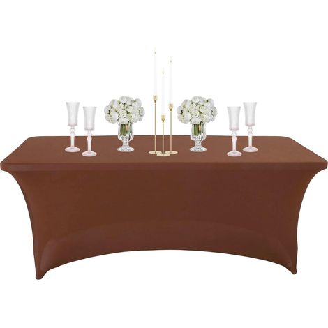 1 Nappe Rectangulaire,Spandex Extensible,Anti Tache,Couleur Café,Pour Mariage,Fête,Terrasse (1/5)
