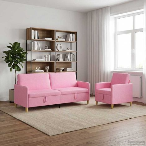 Canapé avec rangement 2 pièces 4 places rose en polyester - PANGIVO (1/5)