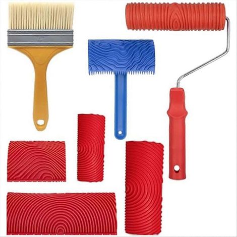 Set de 7 outils à peindre imitation bois, texture céréale effet grain pour rénovation meubles, pinceau décoratif en bois, kit de peinture boisée (1/5)
