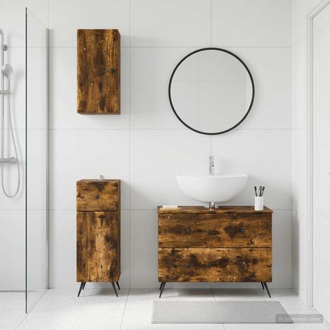 vidaXL 3 Piece Bathroom Cabinet Set BREDA Smoked Oak Engineered Wood (1/5)