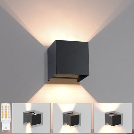 Appliques murales noires 9 W, lumière chaude, G9, étanches, pour mur extérieur, allée, escalier (1/5)